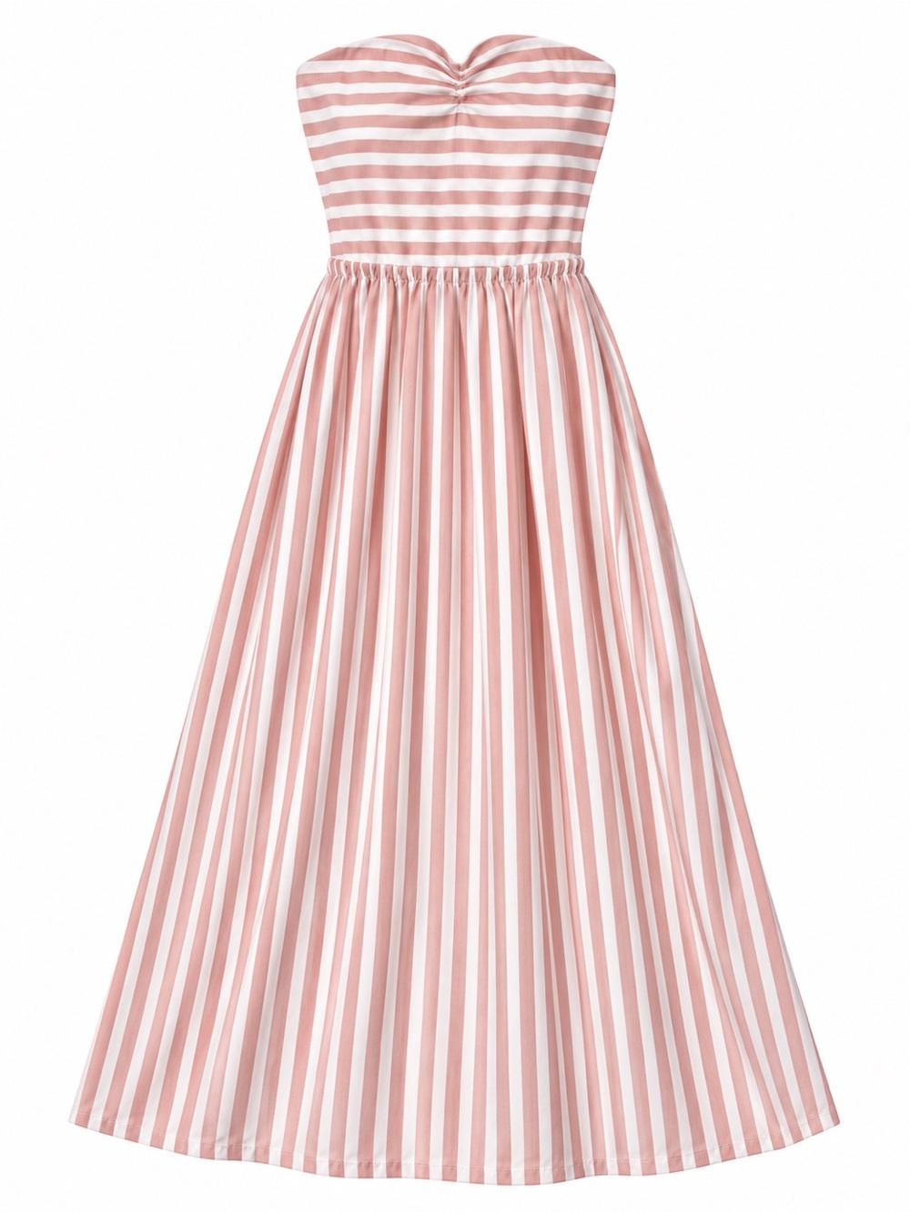 Strapless Pink & White Striped Maxi Dress